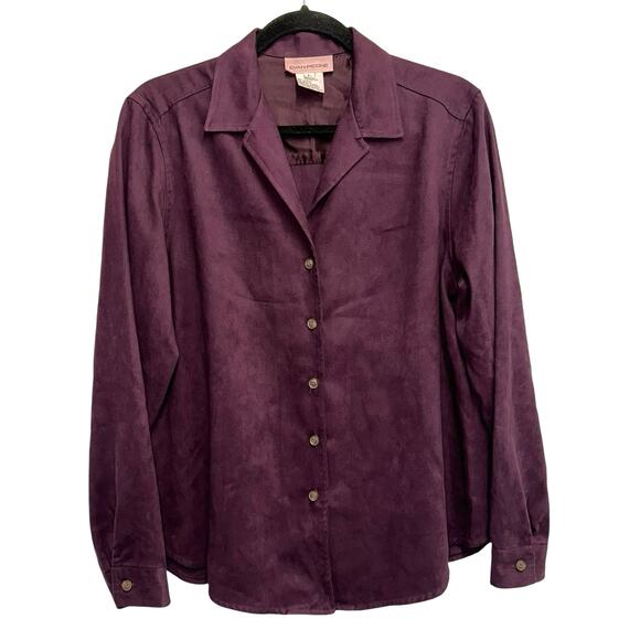 Evan-Picone Purple Button Down Faux Suede Blouse Y2K - Picture 1 of 3